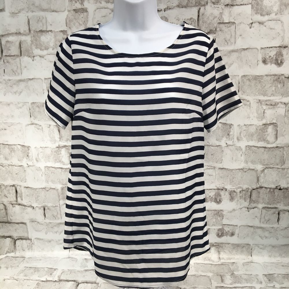 Shade Blouse Stripes Short Sleeve Navy Blue